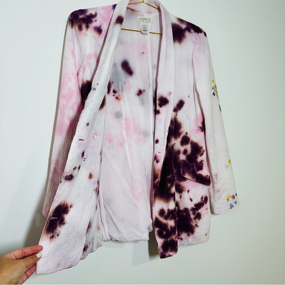 L*Space Tie Dye Women’s Collared Button Blazer Pink Purple White Floral Sleeve 6 - Picture 11 of 14